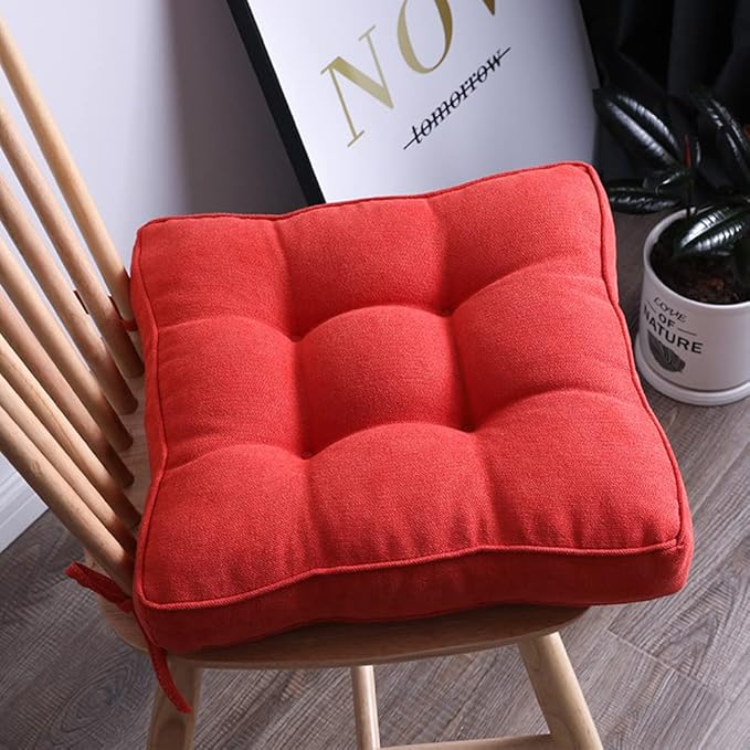 vctops Square Chair Pad Seat Cushion with Ties Solid Color Soft Chair Pads Comfy Velvet Cushion Pillow for Kitchen Dining Office Chair Kids Reading (Orange Red,18"x18")