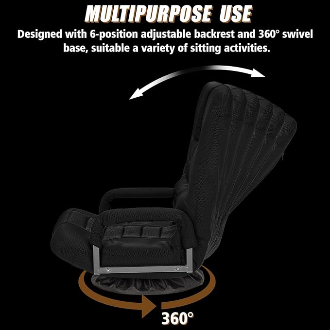ACIPENSER Swivel Gaming Chair Multipurpose Floor Gaming Chair for Playing Video Games, TV, Reading w/Armrest Lumbar Support & 6 Adjustable Postion Backrest for Adults & Kids, Black