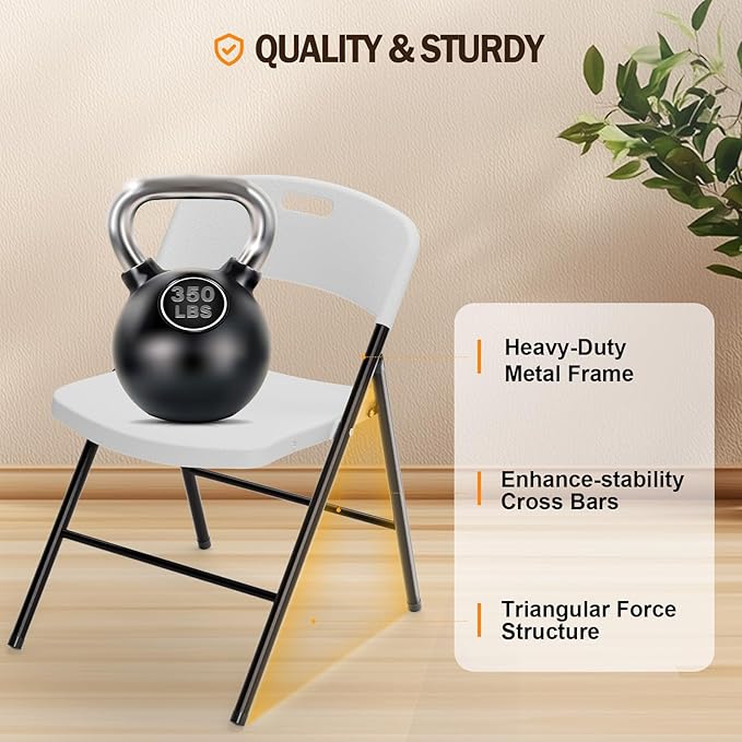 VINGLI Folding Chairs, Plastic Foldable Chair, Capacity up to 350 lbs, Portable Seating for Indoor Outdoor Events Parties Camping Work School Commercail (12, White)