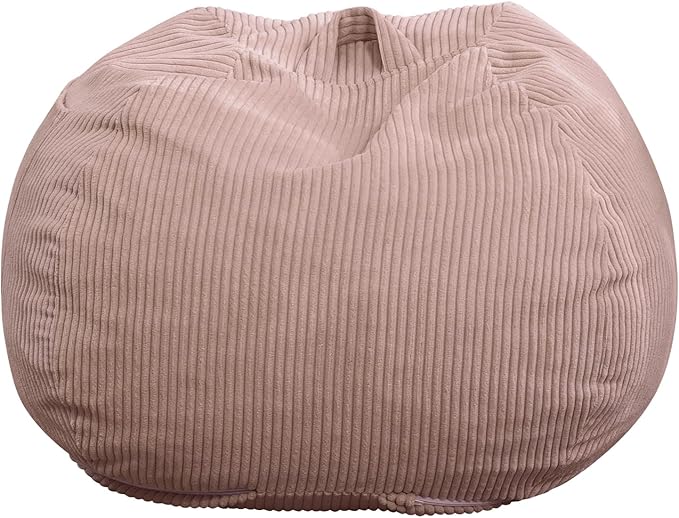 Bean Bag Chair with Corduroy Cover and Memory Foam Filled for Adults and Teens, Comfy Fluffy Floor Chair for Living Room Bedroom (Pink, 3FT)