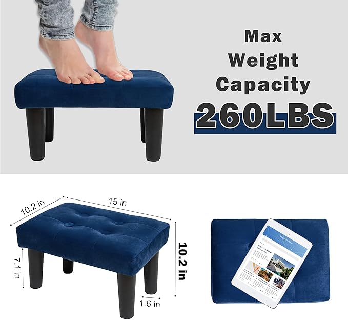 CAROLMADE Ottoman Foot Rest, Velvet Small Ottoman Foot Stool with Legs Modern Footstool Ottomans for Living Room Entryway Office, (Velvet-Blue)
