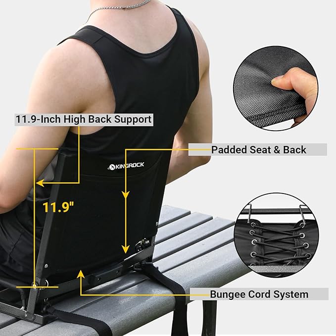 KINGROCK Stadium Chair for Bleachers with Back Support Portable Folding Bleacher Seat Cushion Padded Backrest 2 Hooks Lightweight for Sports Games Concert