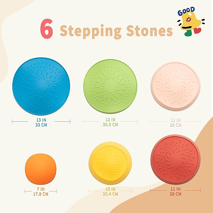 Oranmew Stepping Stones for Kids – Toddler Stepping Stones for Balance and Sensory Play, Non-Slip Indoor and Outdoor Balance Toys for Boys and Girls Age 3+, Stackable 6 Pcs Set