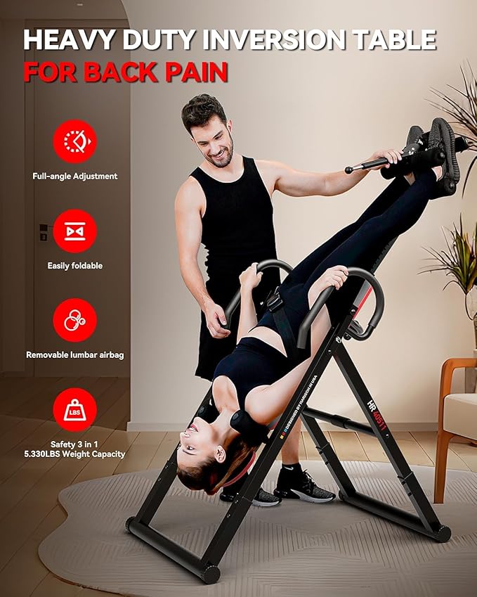 HARISON Heavy Duty Inversion Table for Back Pain Relief 350 LBS Capacity with 3D Memory Foam, Back Inversion Table with 180 Degree Full Inversion