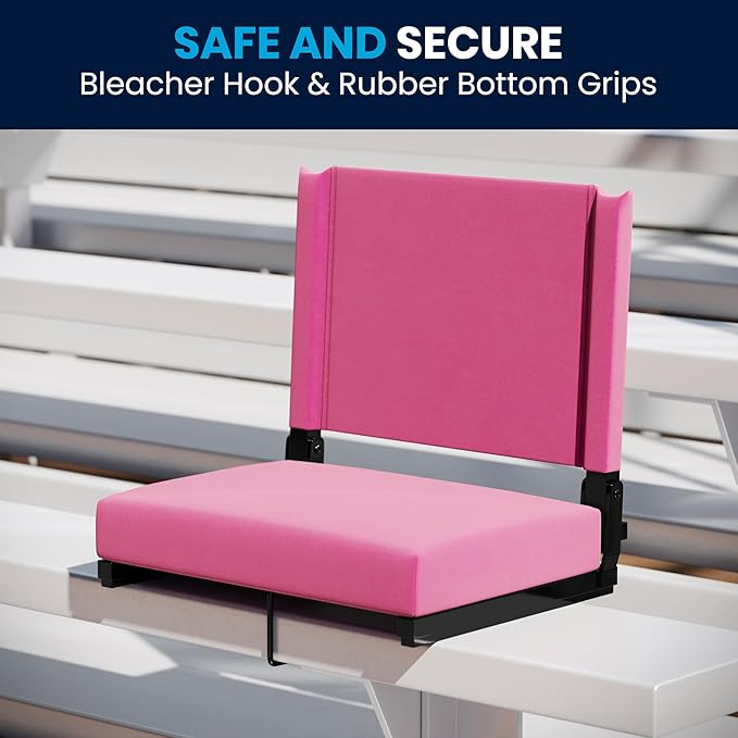 Flash Furniture Grandstand Portable Stadium Seats for Bleachers or Benches, Folding Padded Stadium Chairs with Handle, Pack of 2, 500 lb. Weight Capacity, Pink