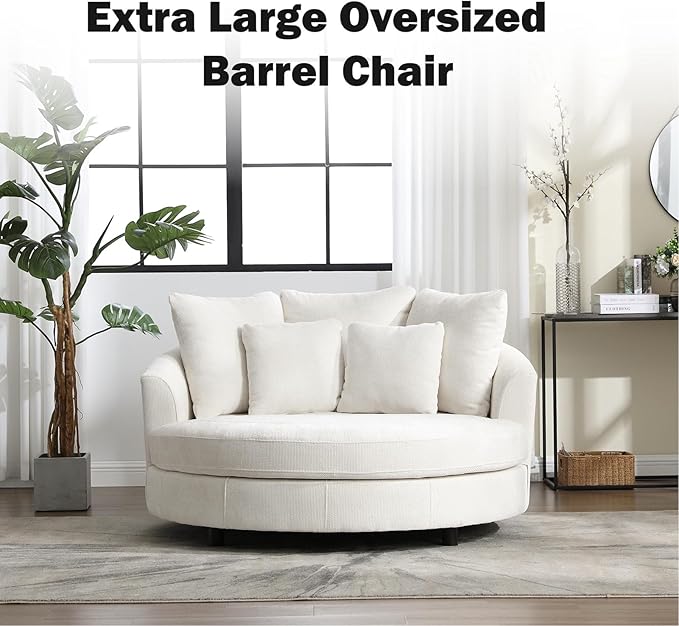 Chifee & Vingol 59.8" W Oversized Accent Barrel Chair Large Round Chair with Wheels,Light Beige