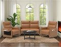 3-Piece Living Room Sofa Set, Faux Leather Loveseat & Accent Chairs Set of 2 with Hidden Foldable Tray & Side Pocket, Front Contour Arm Design, Upholstered Sofa Set for Office, Brown