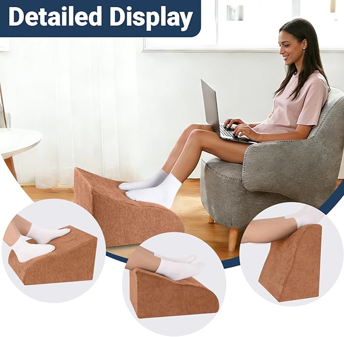 Foot Rest for Under Desk at Work, Ergonomic Under Desk Footrest with Washable Cover for Office, Home & Gaming Leg Elevation Pillow Brown