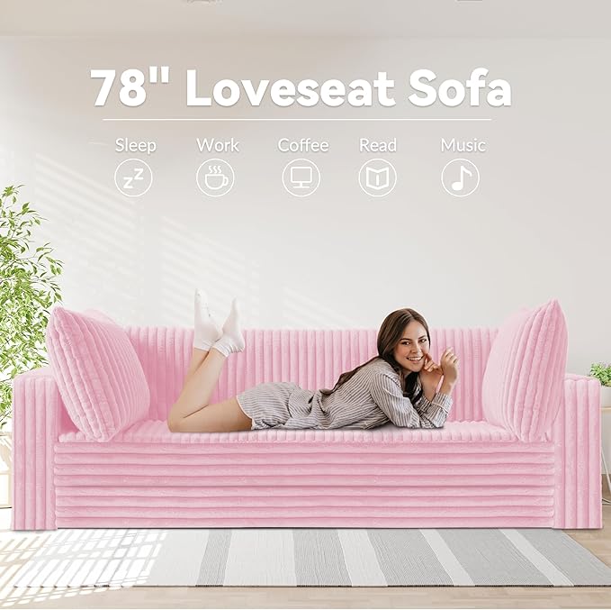 HABUTWAY Folding Sofa Bed, 2 in 1 Convertible Sleeper Chair with 2 Pillows, Portable Fold Out Chair Bed with Armrest, Comfy Floor Couch, Lazy Sofa for Living Room Bedroom Dorm Home Office, Pink