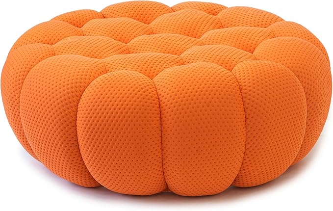 JACH 41.24'' Modern Lazy Floor Ottoman, Bubble Footstool, Upholstered Mesh Fabric Bubble Couch Sofa, 3D Honeycomb Shape Ottoman for Living Room, Office, Apartment, Small Space (Orange)