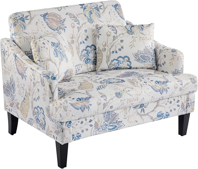 Bezseller Oversized Accent Chair, 33.5'' Wide Seat Comfy Armchair with 2 Pillows, Upholstered Big Reading Chair, Modern Single Sofa Chair for Living Room Bedroom Apartment Office, Blue Floral