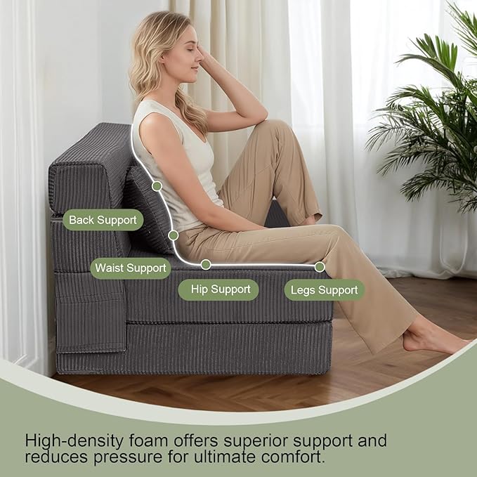 MeMoreCool Boneless Folding Sofa Bed Full, Corduroy Convertible Sleeper Chair, Foldable Foam Mattress Chair, Comfy Fold‑Out Futon Couch Bed, Large Floor Sofa Couch for Living‑Room Guest