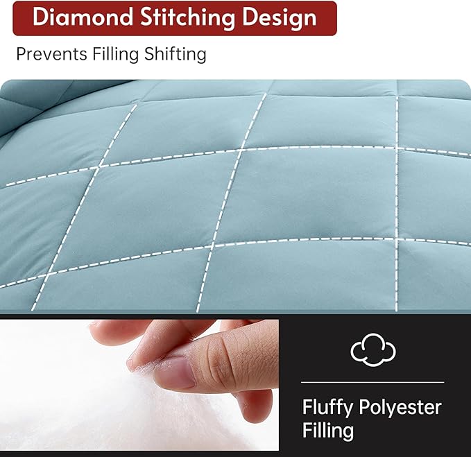 MUXHOMO 5 Pieces Twin Comforter Set, Reversible Bed in a Bag Twin Size, All Season Bedding Set with Comforter, Flat Sheet, Fitted Sheet, Pillowcases & Shams, Greyish Blue & Light Grey