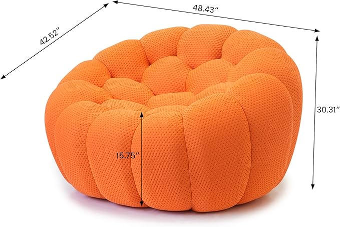 WJShome Bubble Couch,49.21'' Single Sofa,Mesh Fabric Lazy Floor Sofa, 3D Honeycomb Shape Curved Couch for Living Room, Office, Apartment (Orange, 48.43" D)