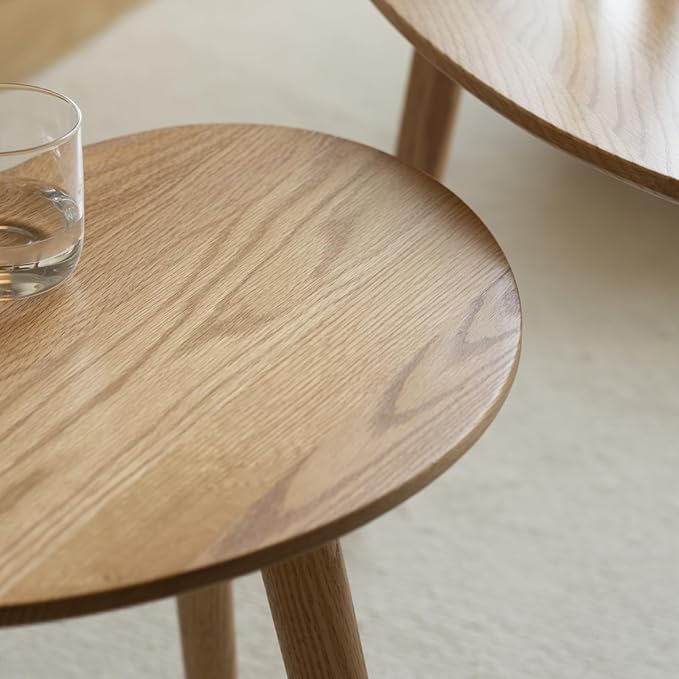 Vadisun Small Oval Coffee Table, 19.7" Mid Century Modern End Table for Living Room, 100% Solid Oak Wood Center Table, Side Table (Original Wood Color, 19.68" Wx13.38 Dx17.71 H)