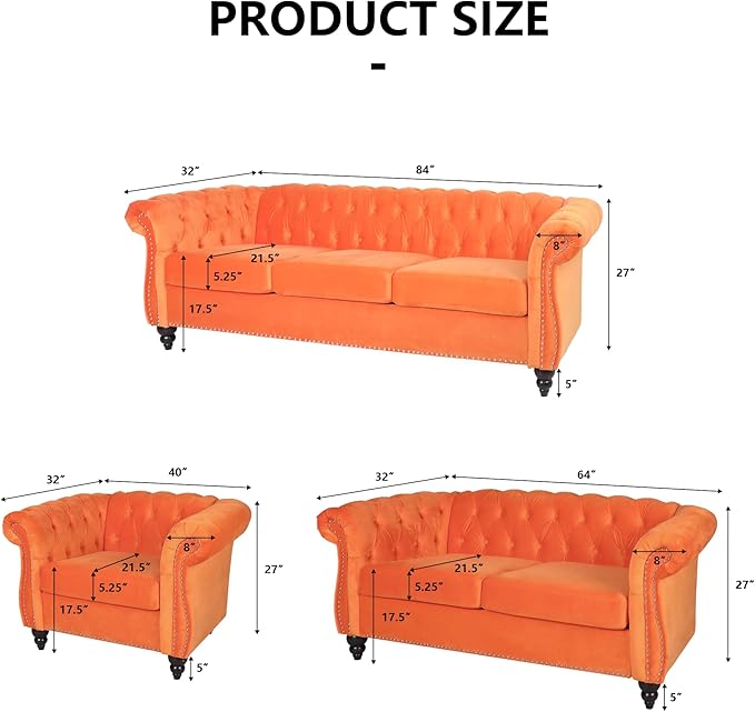 QHITTY Accent Chair, Chesterfield Chair Modern Velvet Upholstered Chairs with Tufted Back for Living Room Furniture (Orange)