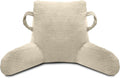 ABROLOY Reading Pillow for Sitting in Bed Adult, Bed Reading Pillow with Shredded Memory Foam, Back Pillow for Sitting with Arms and Pockets, Beige