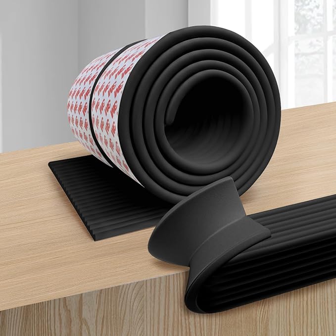 PUSHUJIA W Wide Edge Protector Strip Extra Thick Baby Proofing Bumper Guard with Strong Adhesive Child Safety for Table Desk Bed Cabinet Furniture in Home and Nursery (Black)