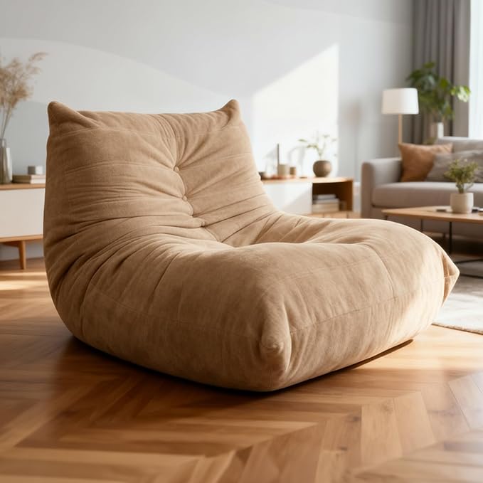 Sytopia Bean Bag Chair, Large Reading Chair for Adults Ultra-Comfy, Corner Floor Sofa 40D Foam, Togo Sofa Furniture for Living Room Bedroom Gaming, Cashmere Beige