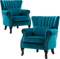 DM Furniture Velvet Accent Chairs Set of 2 with Arm Comfy Living Room Chair Mid-Century Modern Wingback Side Chair Single Sofa Couch for Bedroom Guest Room, Teal Blue