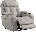 Watson & Whitely Super Zero Gravity Recliner Chair, Oversized Genuine Leather Electric Recliner W Power Adjustable Headrest & Lumbar Support Hidden Storage for Living Room, Light Grey