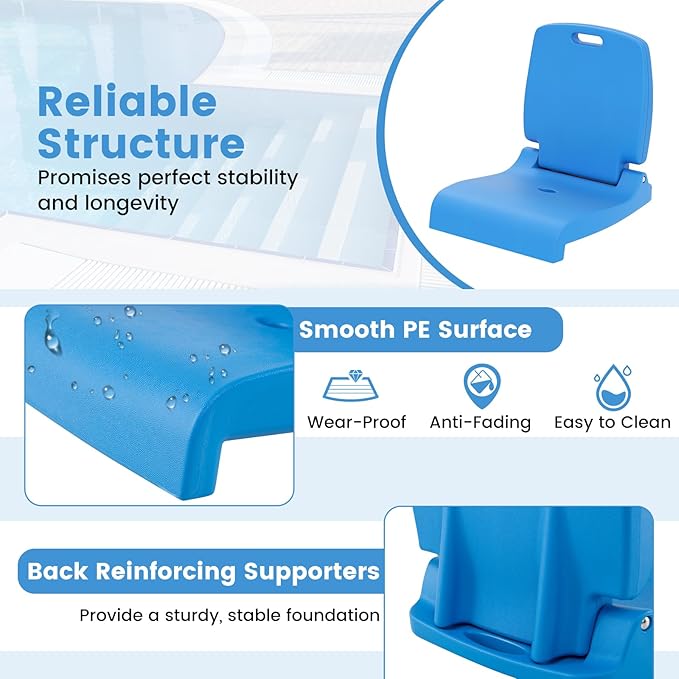 Goplus Poolside Chair for Edge of Pool, Foldable Portable Flip Seat w/Back Support & 2 Handles, Lightweight Outdoor Camping Chair for Stadium, Tailgating, Fishing, Boats, Beach (Blue, 1 Pack)
