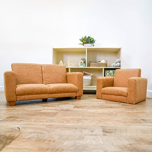 Children's Factory As We Grow Modern Flexible Seating Set, Flexible Seating for Classroom Elementary, Adjustible Kids Couch for Playrooms and Daycares, Faux Distressed Leather Brown