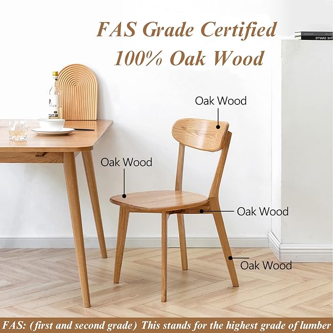 Bamskov 100% Solid Oak Wood Dining Room Chairs Set of 4 - Practical Dining Chair - Wooden Kitchen Chairs for Dining Room, Kitchen (Natural)
