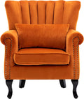 DM Furniture Mid Century Accent Chair Modern Tufted Wingback Armchairs Club Chair Velvet Single Sofa Lounge Chair with Pillow for Living Room, Orange