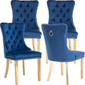 YeahFurn Mid Century Modern Dining Chairs Set of 4, Blue Velvet Upholstered Tufted Back, Kitchen & Dining Room Chairs, Gold Metal Legs, Nailhead Trim, Sillas para Comedor (Blue, 4 Pcs)