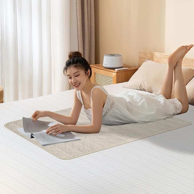 Grounding Mat for Bed 35"x50",Grounding Sheets Anti-Slip Mat, Grounding Blanket Soft Cotton & Silver Fiber, Grounded Mat for Enhance Sleep, Stress Relief (Cream)