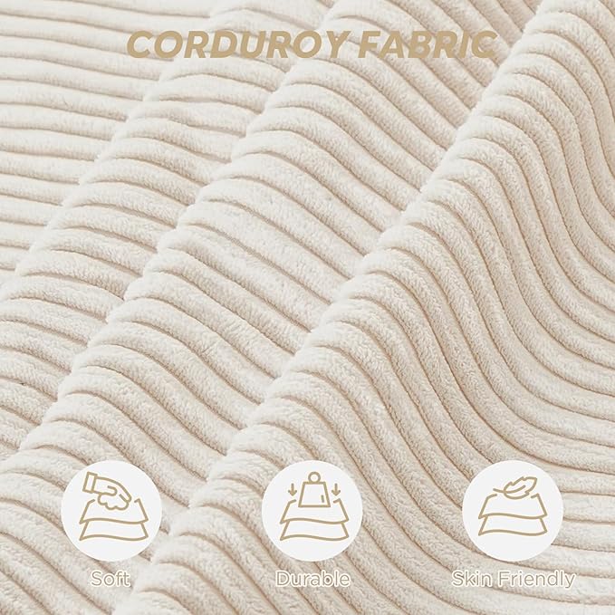 Sectional Cloud Boneless Couch for Living Room Bedroom, Comfy Modern L Shaped Modular Sofa with Right Facing Chaise, Deep Seat Memory Foam Couch in Box, No Assembly (Fine Striped Corduroy, Beige)