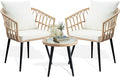 PORWEY 3 Piece Patio Bistro Set, Outdoor Wicker Apartment Balcony Furniture Sets, Rattan Table and Chairs Set of 2 for Porch Backyard Lawn Poolside Deck, Beige