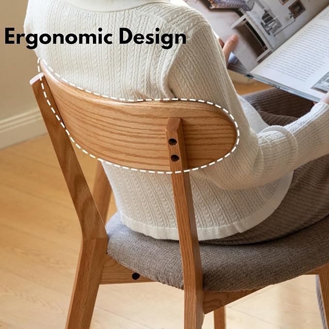 Grewood 100% Solid Oak Wood Dining Chairs,Mid Century Modern Dining Chairs with Upholstered Cushion,Kitchen,Dining Room Chairs Set of 4 (4, Original Color Grey Upholstery)