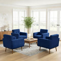 HUIMO Fabric Accent Chairs Set of 4, Button Tufted Living Room Chairs Easy to Install, Mid Century Modern Chair, Upholstered Arm Chair for Living Room Bedroom Study Office (4, Dark Blue)