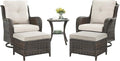 Rilyson Wicker Patio Furniture Set - 5 Piece Rattan Outdoor Sectional Conversation Sets with 2 Swivel Rocking Chairs,2 Ottomans and 1 Side Table for Porch Deck Garden(Brown/Beige)