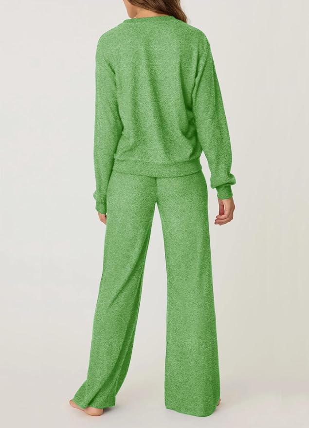 Aamikast Women's 2-Piece Lounge Set Soft Brushed Jersey Sleepwear Pajamas Set Long Sleeve Top & Wide Leg Pants