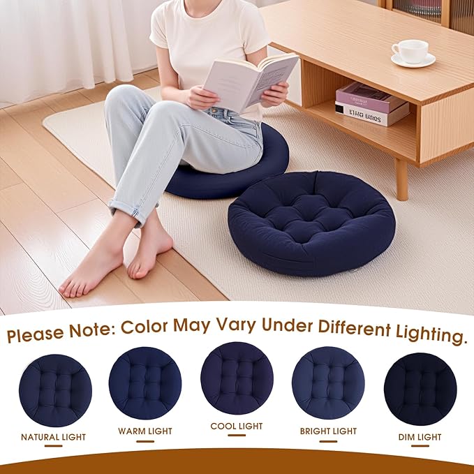 Floor Pillows for Adults, 22x22x6 Inch Meditation Cushions, Large Round Sitting Cushion Living Room Memory Foam Pillow for Sitting (1, Navy, 22x22x6 Inch)