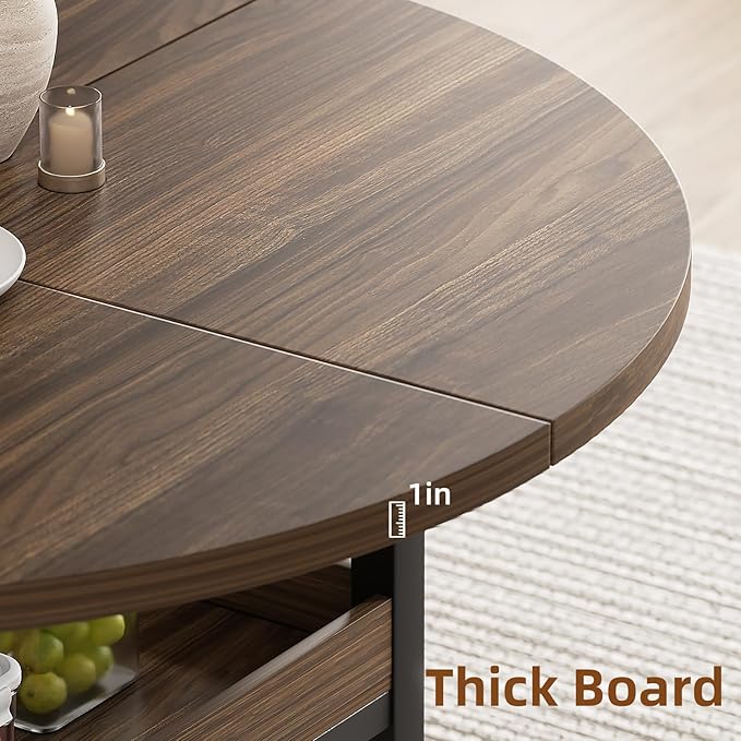 5-Piece Round Dining Table Set for 4 with Storage, Kitchen Table with 4 PU Leather Chairs, Space Saving for Breakfast Nook, Dinette, Dining Room (Boxwood Dining Table-4 Brown Chairs)