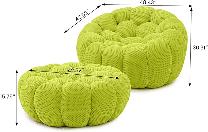 WJShome Modular Sectional Sofa,Bubble Couch Set,1 Seater+ Ottoman,Modern Upholstered Bean Bag Sofa Couch Mesh Fabric Lazy Floor Chair Living Roon Sets (Lemon Green)