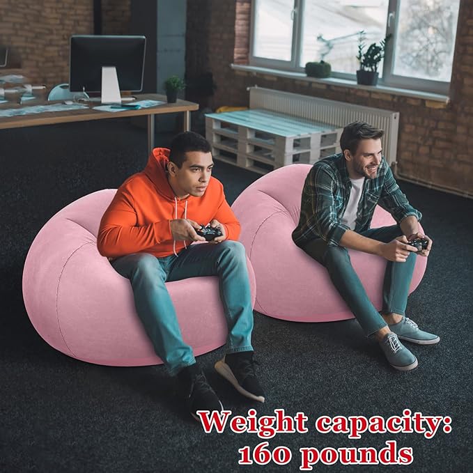 Realspring Inflatable Bean Bag Chairs Outdoor Blow up Camping Chairs Inflatable Lazy Sofa Folding Portable Bean Bag Loungers Couch for Movie Night(Light Pink,6 Pcs)