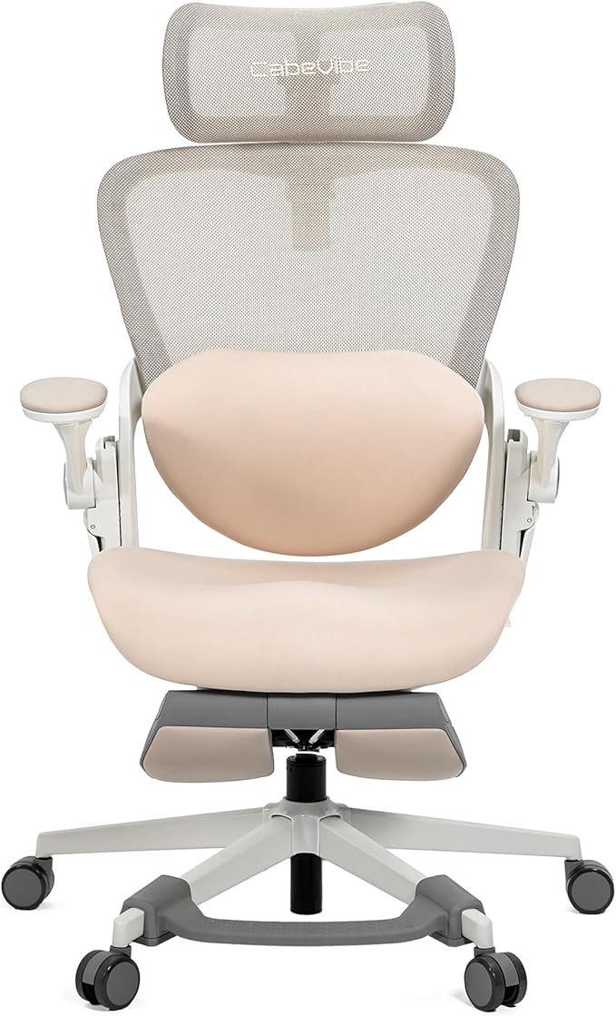 CabLady S2 Petite Ergonomic Office Chair for Women, Small Frame Desk Chair with Adjustable Lumbar, Headrest & Footrest, Space-Saving Flip-Up Armrests