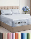 Extra Deep Pocket Cal King Sheets - 4 Piece Breathable & Cooling Bed Sheets - Hotel Luxury Bed Sheet Set - Soft, Wrinkle Free & Comfy - Easily Fits Extra Deep Mattresses - Blue Striped Sheets Set