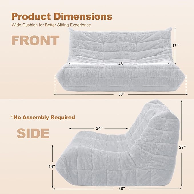 Bean Bag Loveseat Chair Big Sofa Beanbag Chair for Adults Fireside Chair Bean Bag Lounger with Memory Foam Filled for Home,Apartment or Gaming Venue（LGY Plush）