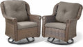 ACTREST Patio Chairs Outdoor Swivel Glider - Set of 2 High Back Outside Brown Wicker Rattan Rocking Chair with Zippered Cushion for Porch Apartment Deck Yard Poolside Garden - Grey