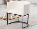 VESCASA Faux Leather Upholstered Dining Chair with Barrel Back, Modern Padded Restaurant Chair with Black Metal Frame for Kitchen, Dining Room, 1 Piece, White