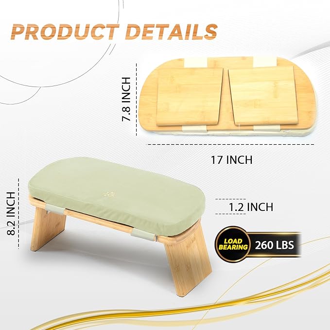 Estleys Meditation Bench, Bamboo Meditation Stool, Folding Kneeling Meditation Bench, Seiza Prayer Bench, Prayer Bench with Meditation Cushion, Kneeling Stool (Beige)