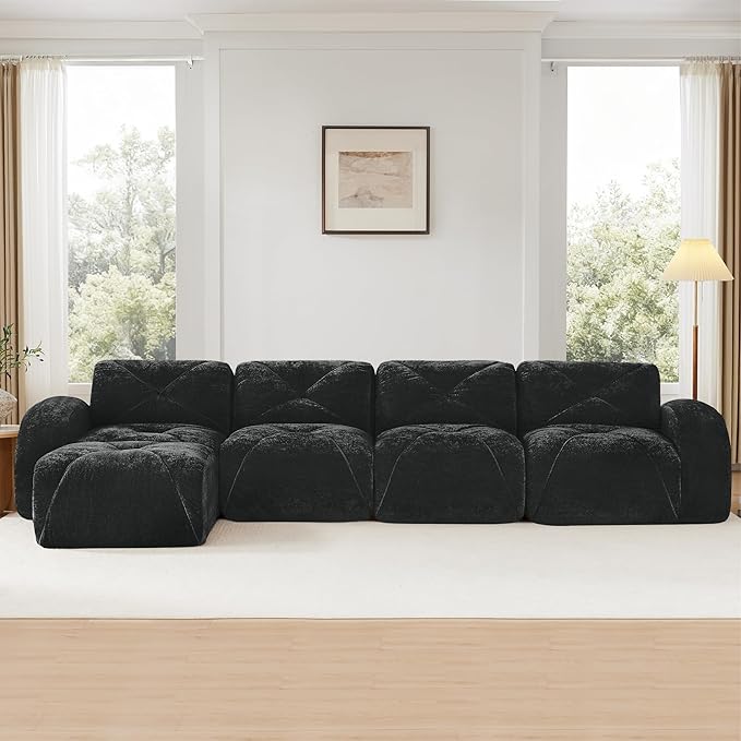 Modular Sectional Sofa with Free Combination,Oversized Boneless Floor Couch for Living Room & Lounge,Velvet 4-Seater Sectional Couch with Ottoman,No Assembly Needed