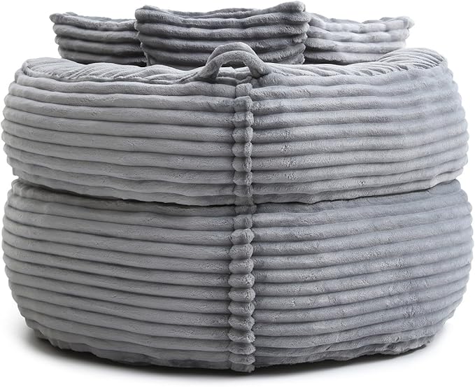 Bean Bag Chair, Corduroy Oversized Chair for Adults, Comfy Big Accent Sofa Lounge Floor Chair, Stuffed Bean Bag Couch for Gaming, Reading, Living Room, Bedroom, Grey