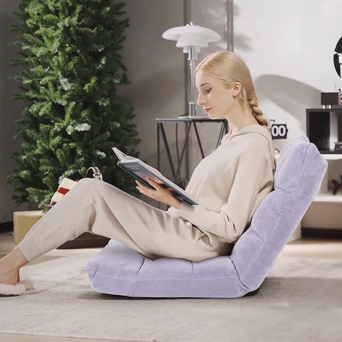 Moccha 14-Position Floor Sofa, Folding Sofa Chair with Back Support, Memory Foam Floor Gaming Chairs for Adults, Adjustable Padded Couch Recliner, Chaise Lounge for Reading, Meditating (Light Purple)